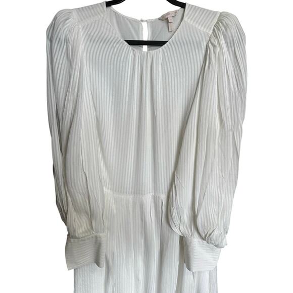 Rebecca Taylor Shadow Stripe Dress Long Peasant Sleeves Flowy Mini White Size 4 - Picture 3 of 15